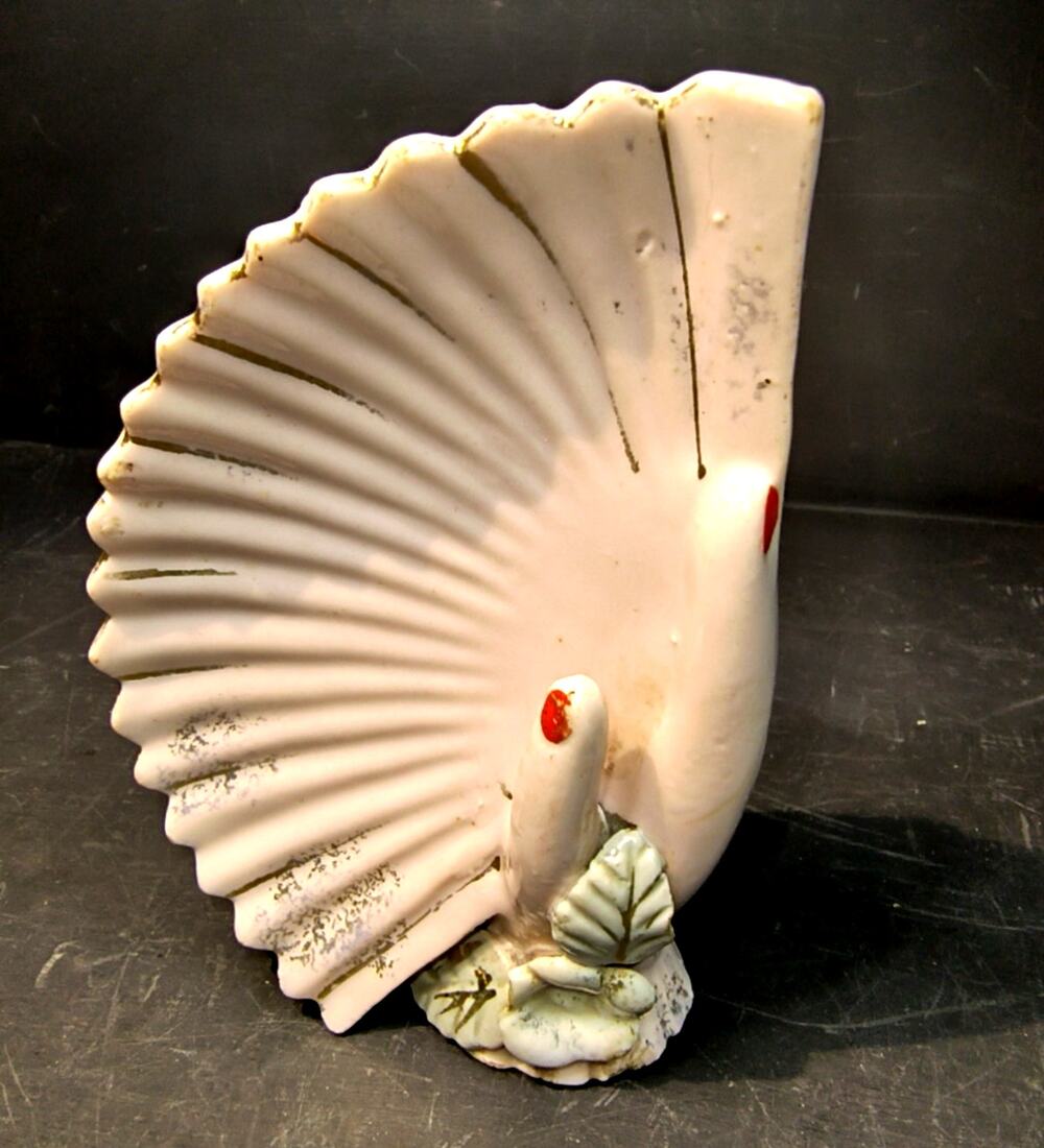 1961.  Vintage Pink Porcelain MCM Hand and Fan Jewelry Trinket Tray Decor